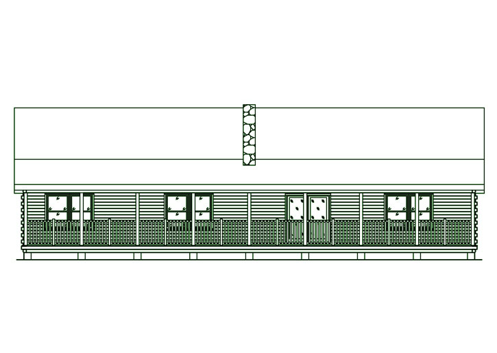 Front elevation of the 5451 cedar log home.