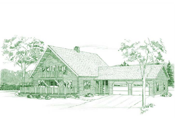 Illustration of Allegany log home with garage