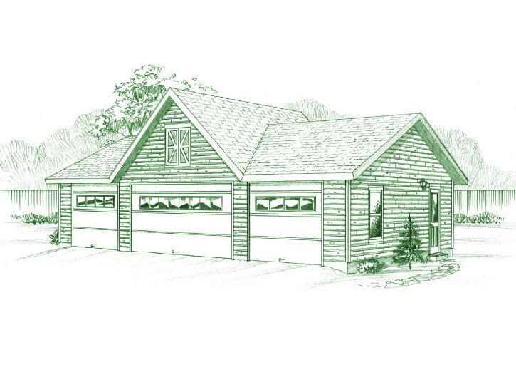 Three-car garage with attic and log siding