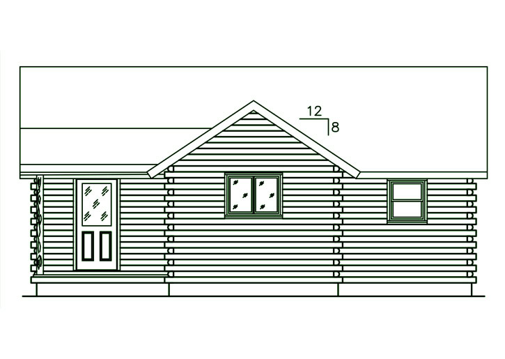 Line drawing of Camp Sebago log cabin exterior.