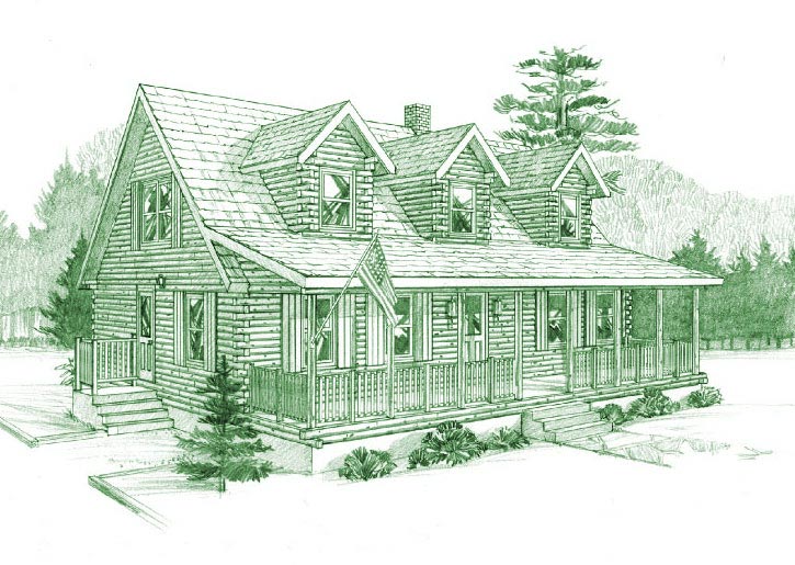 Cedar log home with dormers and porch
