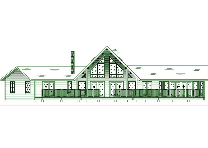 Front view of East Grand cedar log home design.