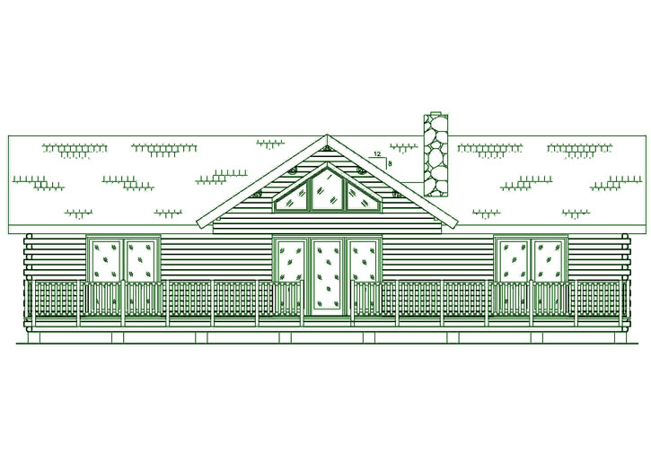 Illustration of the Edgewater log home front view.