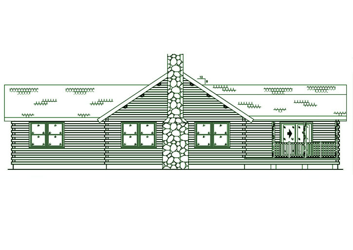 Illustration of Kennebunkport log home with stone chimney.