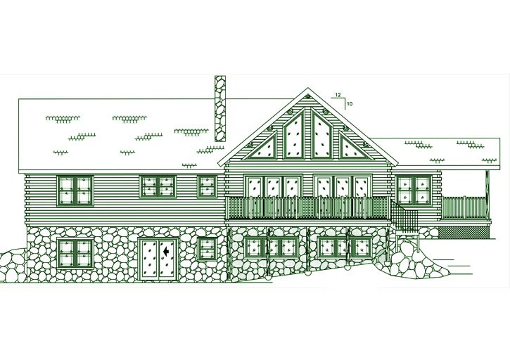 Architectural drawing of Madison log home front view