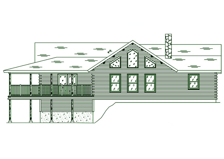 Illustration of North Star log home exterior with deck.