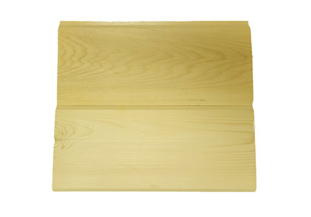 Two pieces of light-colored cedar paneling with visible grain.