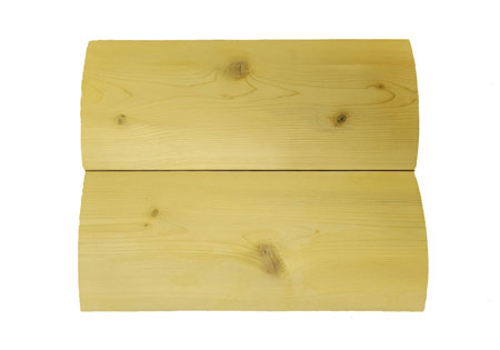 Two cedar log siding panels with natural wood grain