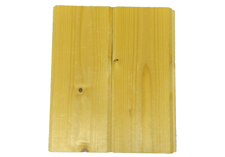 Two wooden tongue and groove planks with natural finish