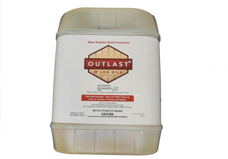 Plastic container labeled Outlast Q8 Log Oil